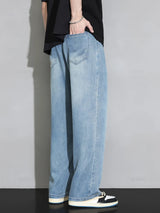 Herren-Jeans aus 100 % Lyocell mit Gummizug an der Taille, locker geschnitten, gerades Bein, für den Sommer – Hochwertiger ultraweicher Denim