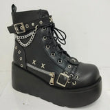Women’s Waterproof Wedge Gothic Vampire Platform Mid-Calf Boots