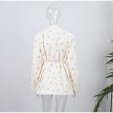 Elegant Flower Printed Coat Women's Lapel Single Button Long Sleeve Lace Up Blazer