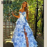 Elegantes A-Linien-Blumen-Abschlussballkleid | Bodenlanges plissiertes Abendkleid