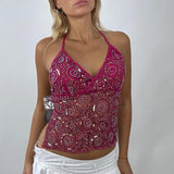 Y2K Pailletten-Cami-Top für Damen – Ärmelloses Tanktop mit Perlen und Strasssteinen