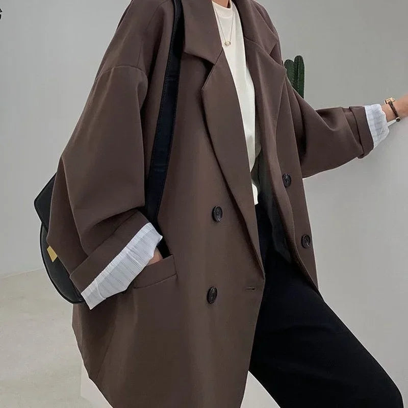Damen Vintage Blazer mit lockerer Passform – Herbstlicher schicker zweireihiger Anzugblazer
