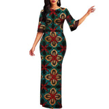 Half Sleeve Women African Dashiki Print Bodycon Maxi Dress