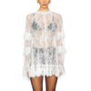 Women’s Sexy Lace Sheer Mesh Dress – Floral See-Through High Neck Mini Dress