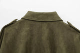 High Street Fashion Suede Bomber Coat - Lapel Long Sleeve Winter Jacket