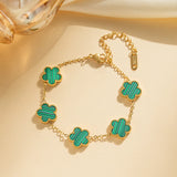 Lucky Five-Leaf Flower Bracelet for Women – Waterproof Stainless Steel Chain