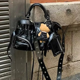 The Noir-Rebel Silhouette Retro Pleated Motorcycle Bag