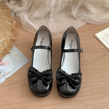 Niedliche Lolita Mary Jane Schuhe für Damen – Lederschuhe mit Schmetterlingsknoten und dickem Absatz