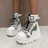 Women’s Gothic Belt Buckle Platform High Wedge Zip Punk Cosplay Ankle Boots