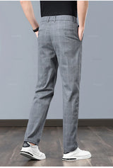 Klassische Herren-Arbeitshose mit Karomuster – Slim Fit Stretch-Businesshose