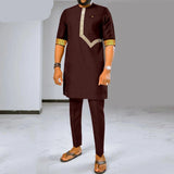 Herren Dashiki besticktes Kurzarmhemd und Ankara-Hosen-Set