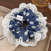 Denim Color Embroidered Flowers Lace Hair Scrunchies