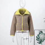 Damen Strickjacke mit Kontrastdetails – Elegante Langarm-Reißverschlussjacke