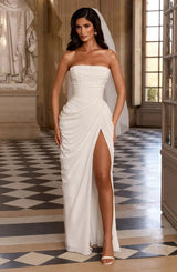 Women’s High Split Strapless Ruched Maxi Dress