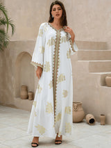 Premium V-Neck Heritage Dress | Sophisticated Button-Detail Abaya Silhouette