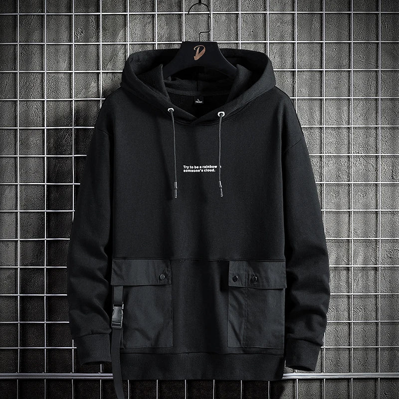 Herren Hip-Hop Streetwear Hoodie – Frühling Herbst Schwarz & Grau Sweatshirt