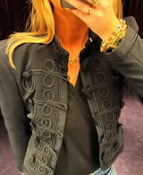 Napoleon Militärjacke für Damen – Blazer mit Strick-Patchwork und Knopfleiste