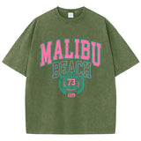 The Malibu Retro Tee: Sun-Washed Cotton Graphic T-Shirt with Vintage Lettering