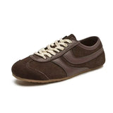 Women’s Genuine Leather German Training Shoes – Retro Flat Sneakers, Lace-Up "Forrest Gump" Style Trainers