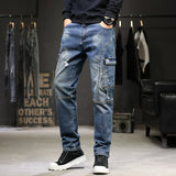 Mens Streetwear Baggy Cargo Jeans | Multi-Pocket Straight Denim Trousers