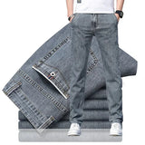 Men’s Summer Loose Stretch Gray & Light Blue Straight-Leg Denim Jeans