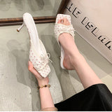 Sommerliche High Heels mit Blumenmuster – Damenmode Quadratische Zehenpartie Pantoffeln