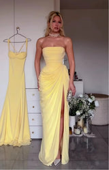 Women’s High Split Strapless Ruched Maxi Dress
