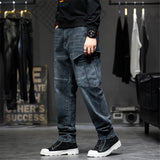 Men's Baggy Streetwear Cargo Jeans | Loose Fit Multi-Pocket Denim Trousers