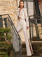 Women’s Beaded Trim Jacket & Flare Slit Pants | Designer Pearl & Rhinestone Suit Set