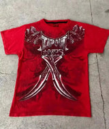 Herren Y2K Gothic Affliction T-Shirt – Baumwoll-T-Shirt mit dunklem Flügelprint