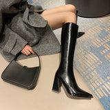 Damen Spitz Zeh Hohe Stiefel – Elegante Party High Heels Seitenreißverschluss Lange Stiefeletten