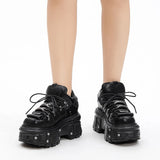 Women Gothic Rock Ankle Boots: 6cm Platform Lace-Up Boots with Metallic Accents