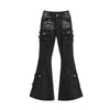 Schwarze Low-Waist Cargo Jeans für Damen | 2000er Distressed Whiskers Bootcut Hose