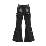 Schwarze Low-Waist Cargo Jeans für Damen | 2000er Distressed Whiskers Bootcut Hose