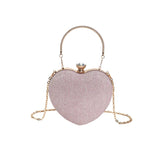 Luxuriöse herzförmige Metall-Abendclutch | Glänzende Mode-Ketten-Schultertasche