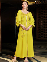 Muslim Dress Caftan with Embroidery – Lantern Sleeve Bandage Dress