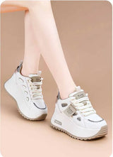 Women’s Leather Hidden Heel Sneakers – 7cm (3 Inch) Platform Wedge Shoes