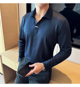Herren hochelastisches V-Ausschnitt-POLO-Shirt – Nahtloses Langarm-T-Shirt ohne Spuren