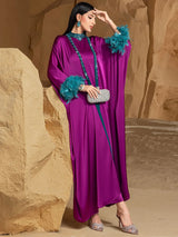 Atemberaubende violette 2-teilige Abaya mit fließendem Cardigan und passendem inneren Maxi