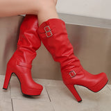Women's Knee-High Elegant Long Winter Boots – 12cm Super High Block Heels