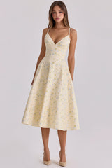 Women's Summer Elegant Floral Print V-Neck Midi Dress