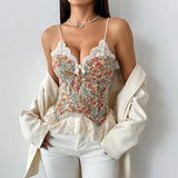 The "Lumière" French Vintage Camisole | Jacquard Floral Lace Patchwork Top