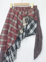 Women’s Red Plaid Patchwork A-Line High-Waist Irregular Skirt