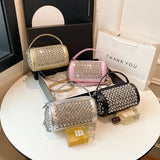 Luxury Cylinder Rhinestone Shoulder Bag | Handmade Crystal Pillow Crossbody