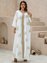 Premium V-Neck Heritage Dress | Sophisticated Button-Detail Abaya Silhouette