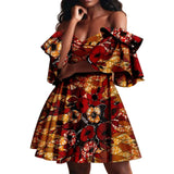 African Off-Shoulder Mini Dress High-Waist Ankara Party Dress For Women