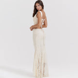 Elegant Women’s 2-Piece Dress Set – Lace-Up Crop Top and Maxi Skirt Set