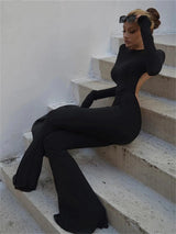 Sexy Backless Wide Leg Jumpsuit – Solid Long Sleeve O-Neck Bodycon Playsuit