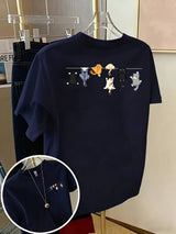 Women's Oversized Cotton Cartoon Cat Print T-Shirt