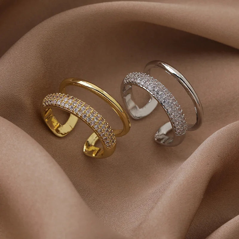 Luxury Double Layer Wide Ring for Women – Shiny Crystal Inlay Finger Jewelry
